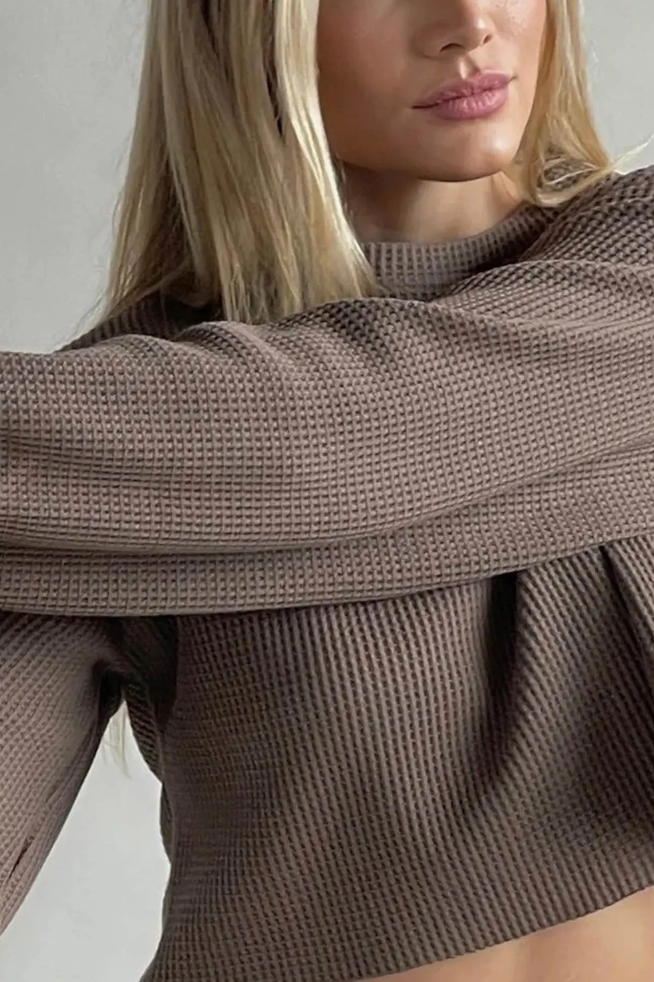 Maxct Waffle Solid Sweatshirt Long Pants Set