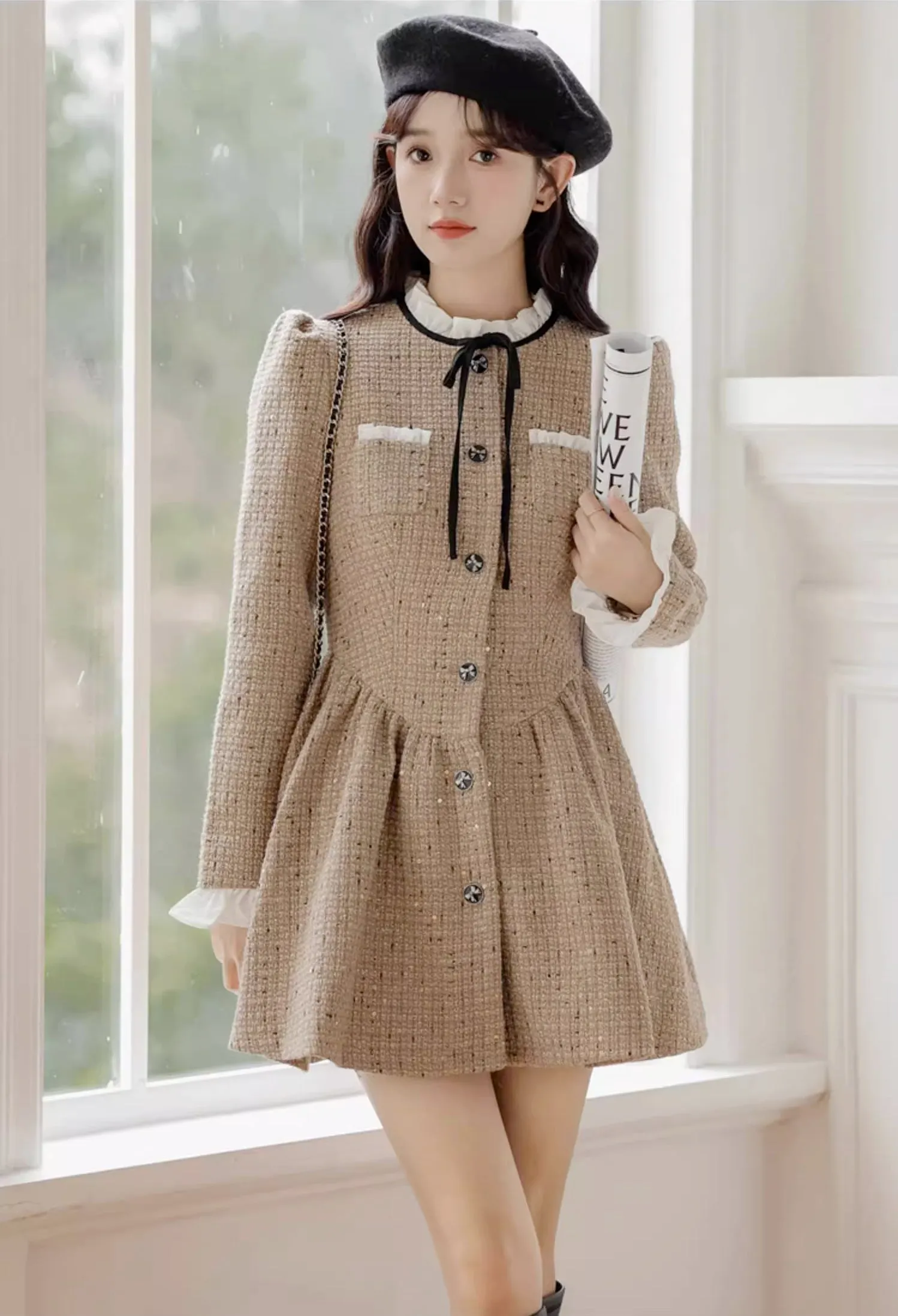Latte Tweed Mini Dress Maxct