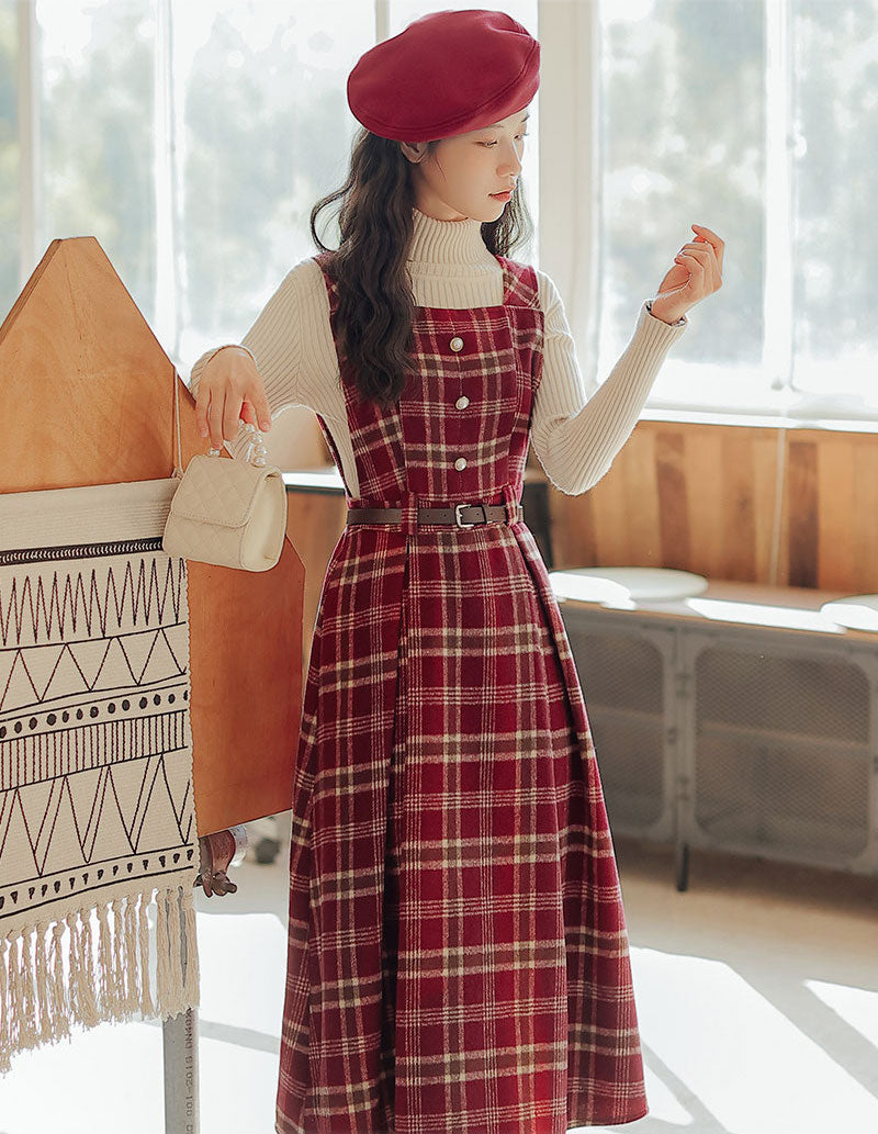 Holiday Plaid Pinafore Midi Dress Maxct