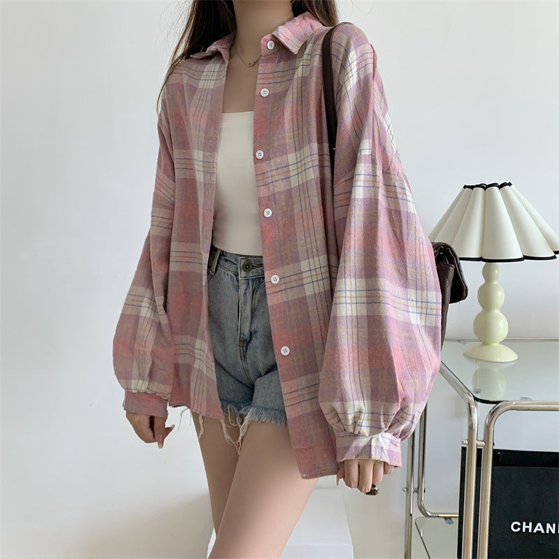 Maxct Vintage Plaid Oversized Loose Blouse