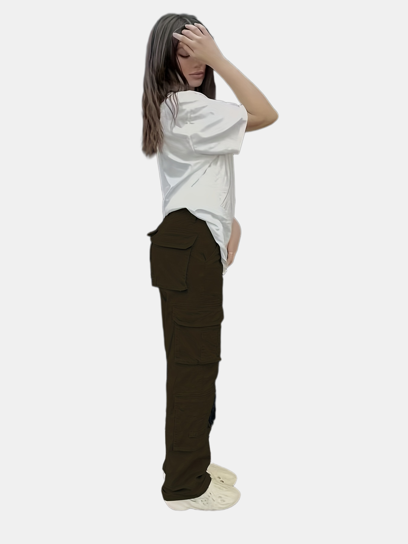 Plain High Rise Cargo Denim Pants, Loose Solid Color Retro Cargo Jeans, Street Casual Style, Women's Denim Jeans & Clothing