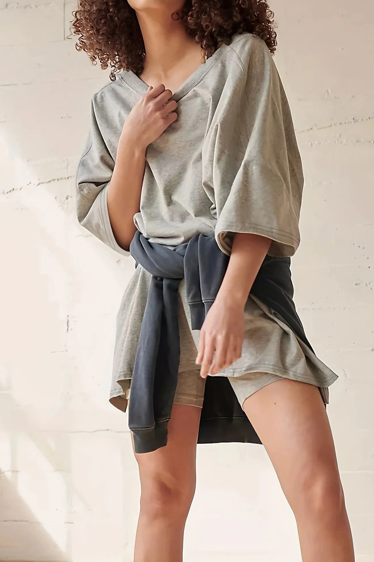 Maxct V Neck Side Slit T-shirt Bodycon Shorts Set