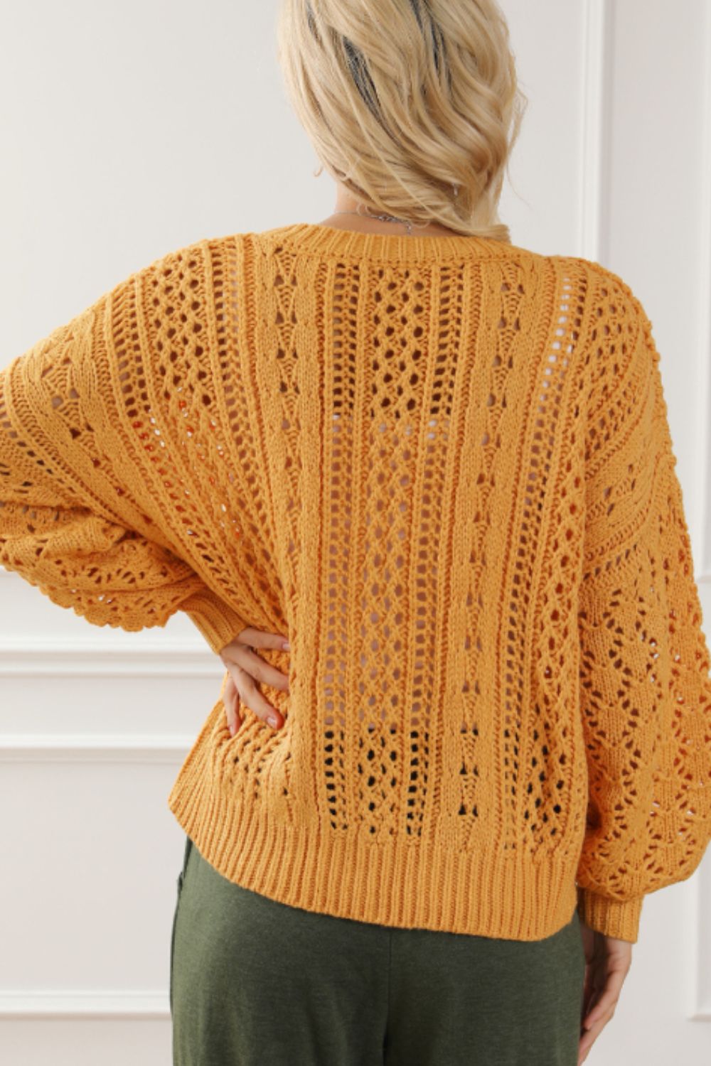 Maxct &Openwork Round Neck Drop Shoulder Sweater