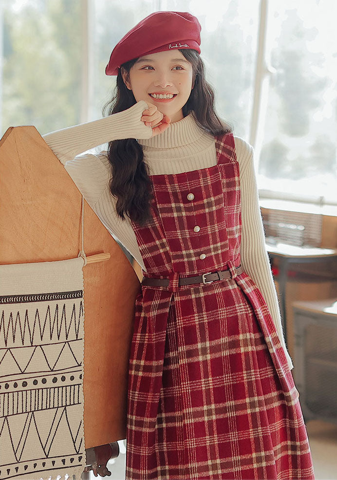 Holiday Plaid Pinafore Midi Dress Maxct