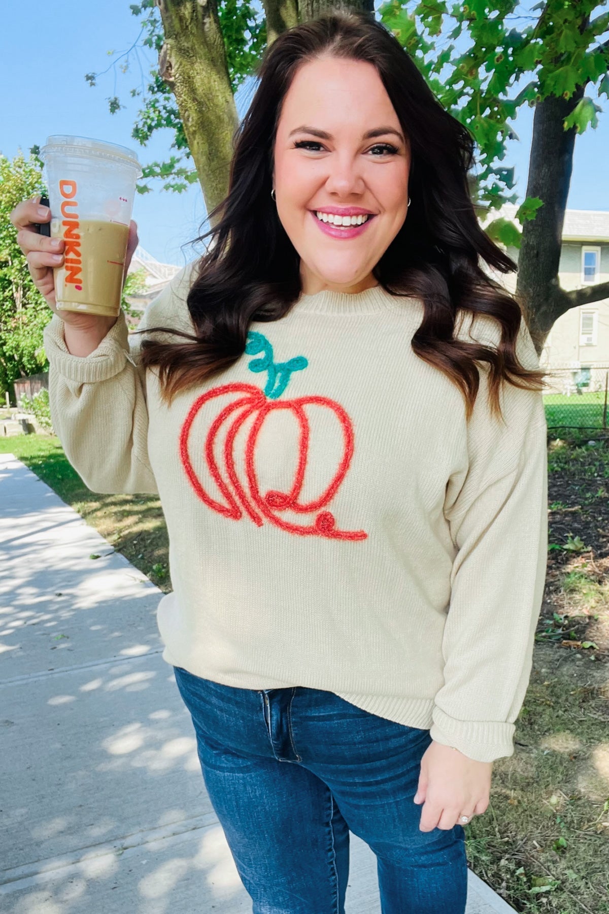 Maxct &Pumpkin Spice Metallic Yarn Embroidered Oversized Sweater