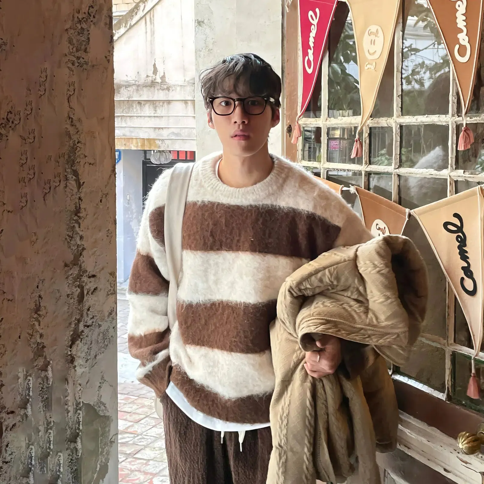 Maxct Brown Striped Furry Sweater
