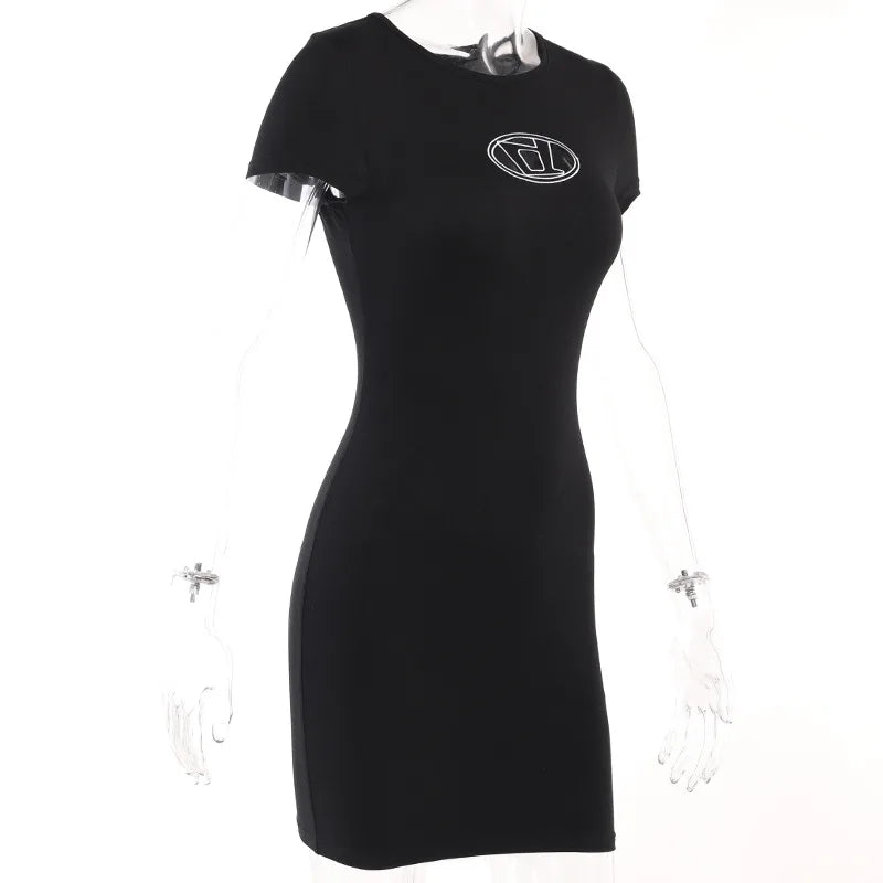 Maxct Summer Dress For Women Y2k Clothing Short Sleeve Mini Sexy Streetwear Hollow Out Black Vestido Feminino One Piece Outfits