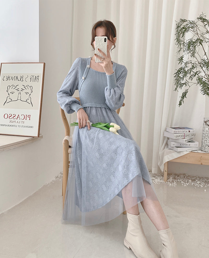 Lace Knit Sweater Dress Maxct