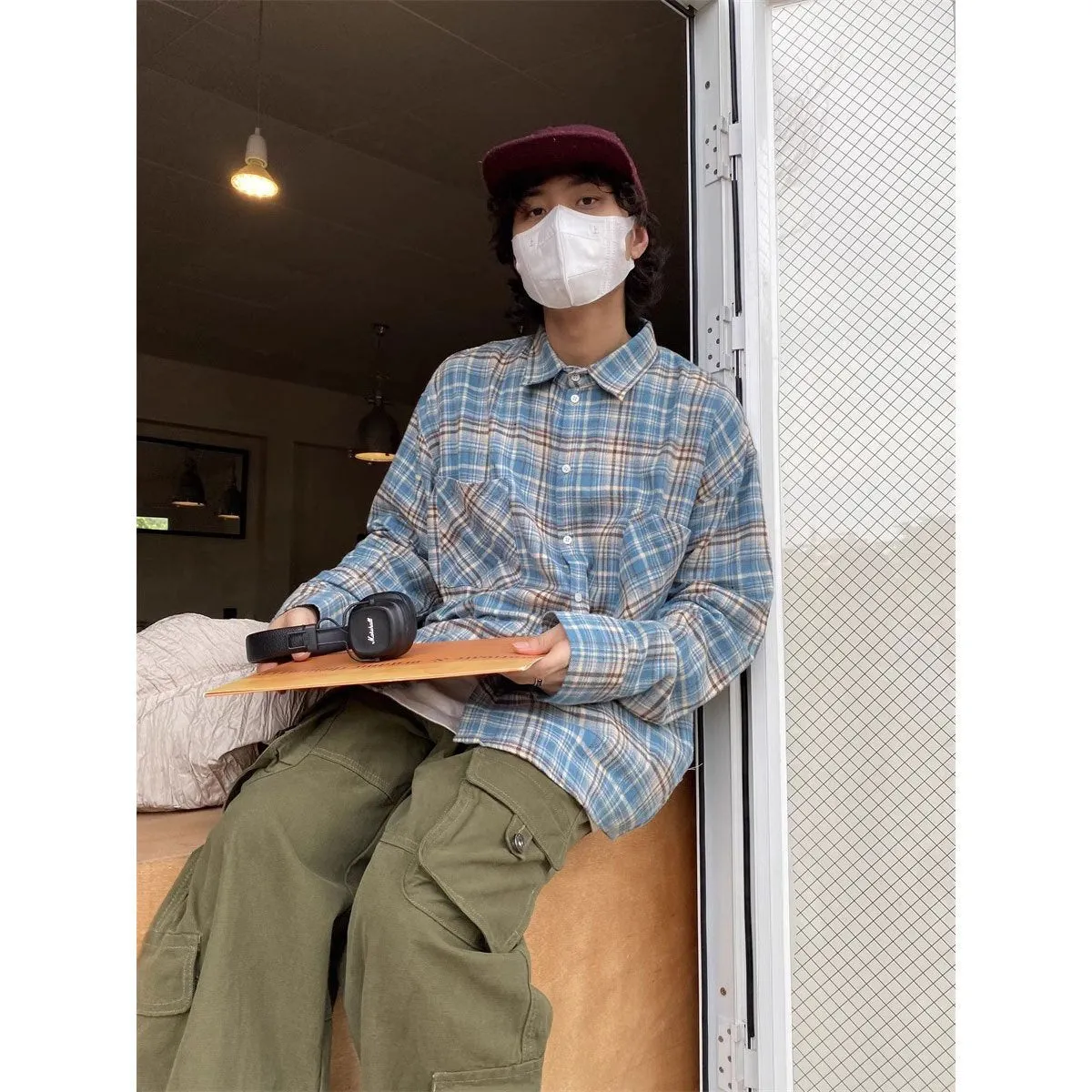 Maxct 90s Streetwear American Retro Plaid Shirt Men's Spring And Autumn New Loose Casual Lazy Style Long-sleeved Shirt All-match Coat Top