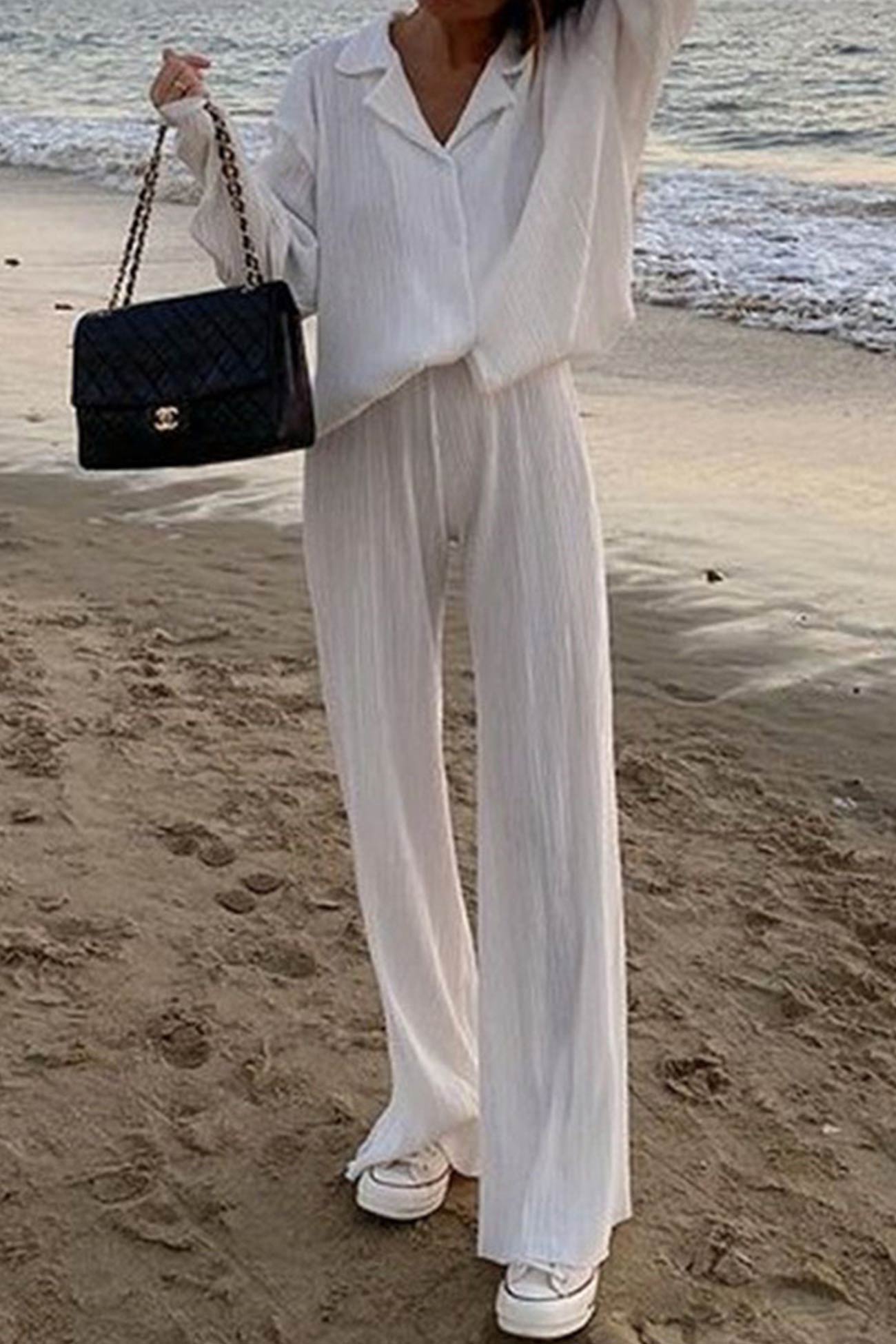 Maxct Pleated Shirt Wide Leg Pants Set - Image 7