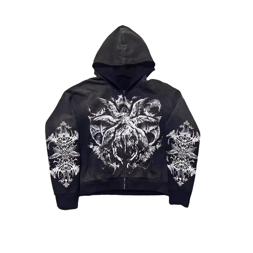 Maxct Y2k Winter Long Sleeved Hoodie Sweatshirt Oversized Winter Clothes Streetwear Y2k Vintage Punk Graffiti Print Top School Ootd