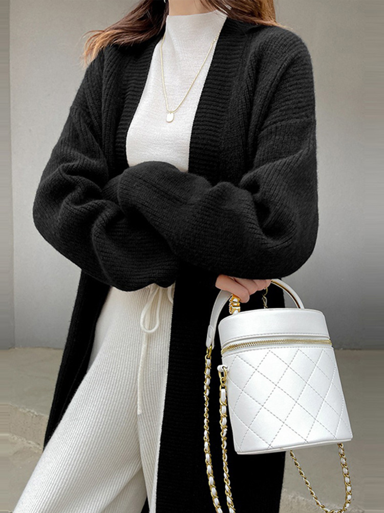 Maxct Casual Knitted Solid Long Cardigan Women Korean Loose Long Open Sweaters Female Autumn Chic Warm Simple Daily Street Tops