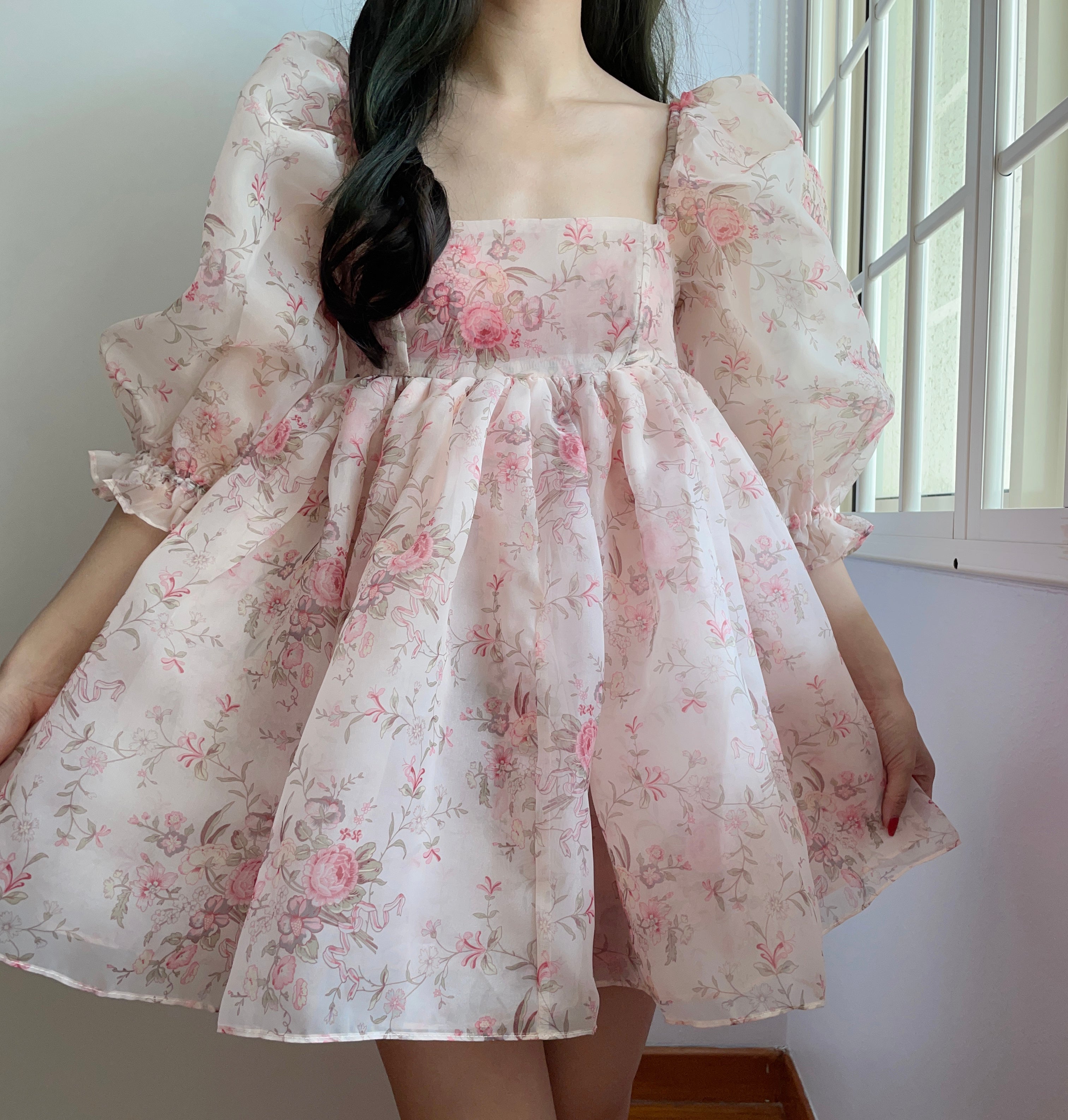 French Rose Mini Puff Dress Maxct