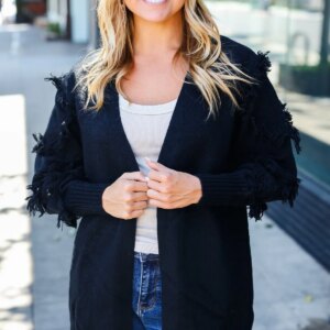 Maxct &Beautiful You Black Fringe Detail Knit Cardigan