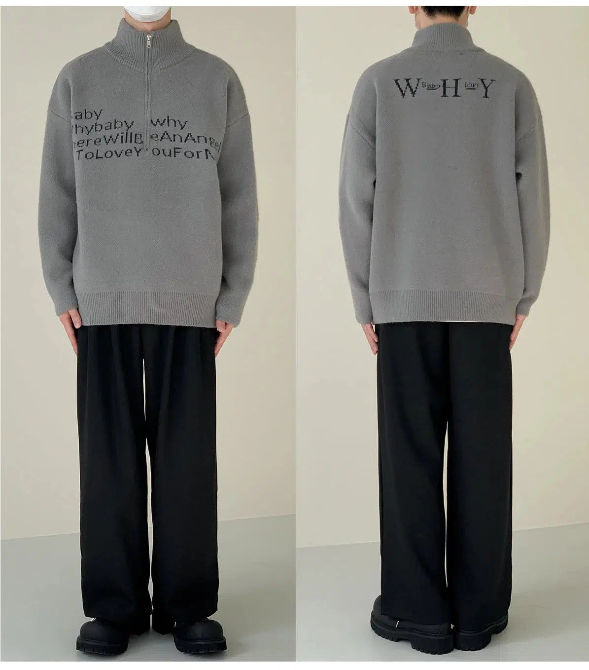 Maxct Text Print Stand Collar Sweater