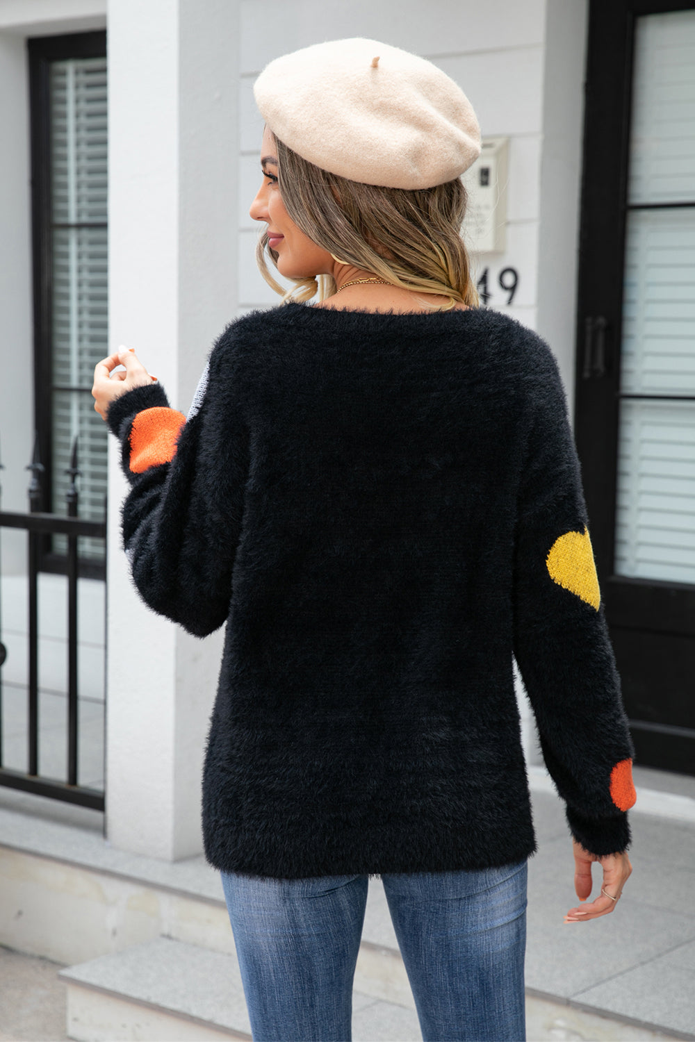 Maxct &Heart Pattern Round Neck Long Sleeve Sweater