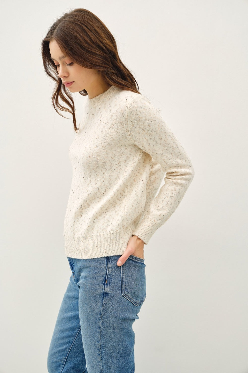 Maxct &Be Cool Heathered Round Neck Long Sleeve Sweater