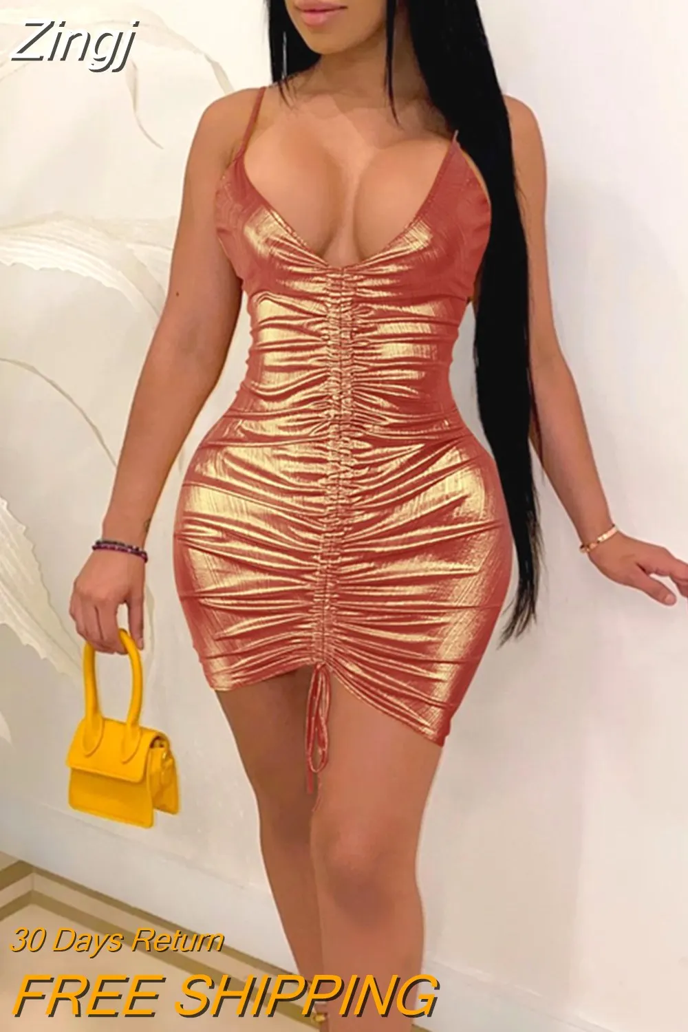 Maxct Parity Drawstring Bodycon Mini Dress Sexy Young Little Chap Spaghetti Strap Sweet High Waist Vestidos For Female Summer