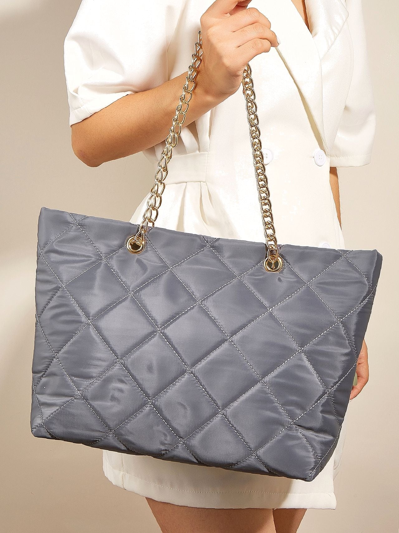 Maxct - Quilted Embossed Chain Shoulder Tote Bag  - Women Tote Bags