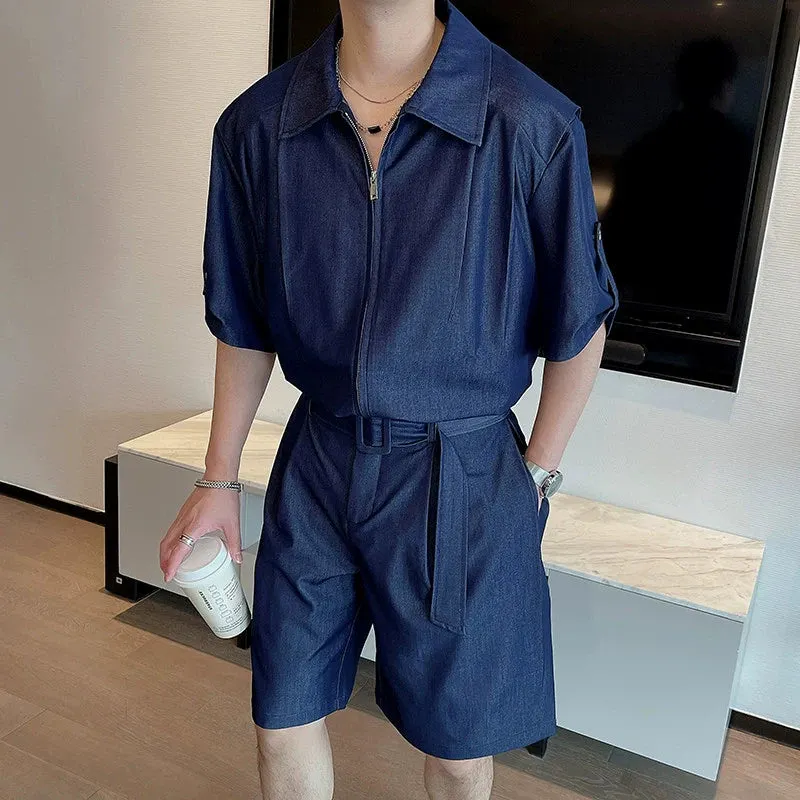 Maxct Casual Zipper T-shirt Shorts Two-piece Set