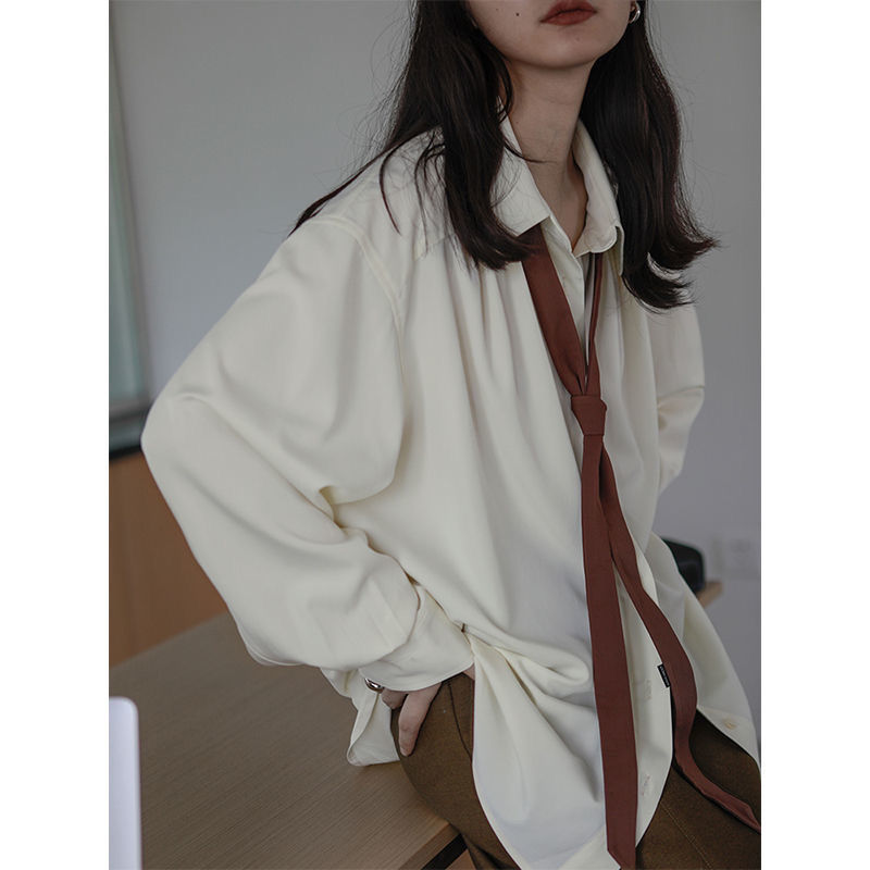 Maxct men’s fashion Early Autumn Sweet Cool Niche Shirt Lazy Tie Loose Simple Slimming Shirt for Women