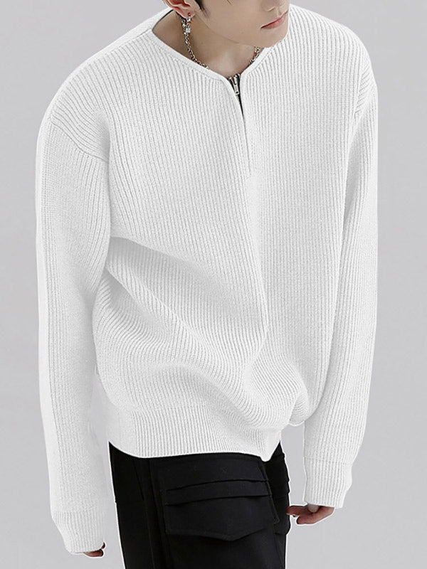 Maxct - Mens Solid Zip Front Long Sleeve Sweater J