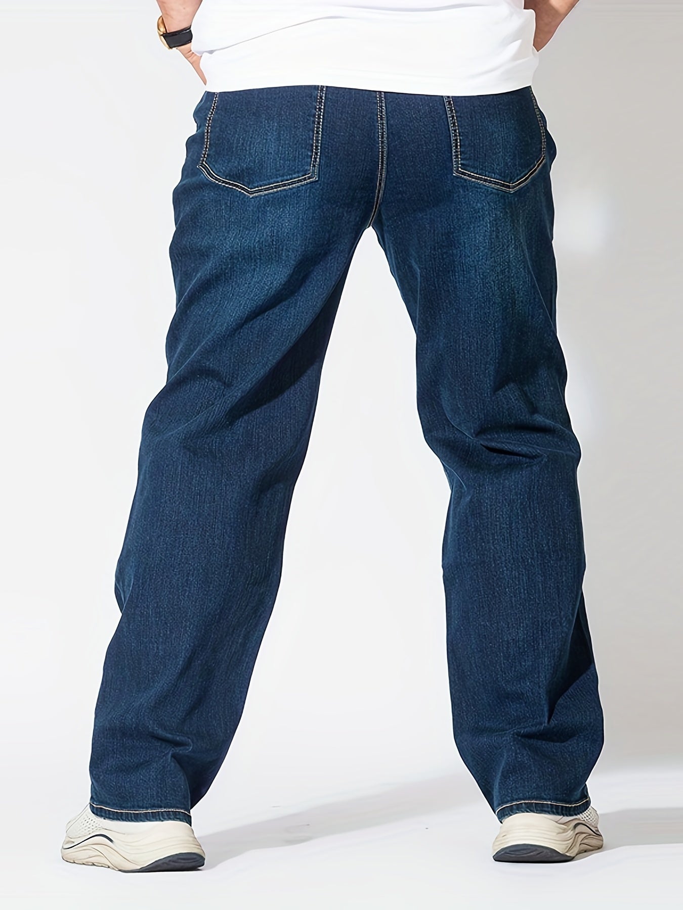 Maxct  Plus Size Men's Mid Rise Dark Indigo Stretch Straight Leg Comfortable Fit Jeans, Mens Casual Trendy S Clothes