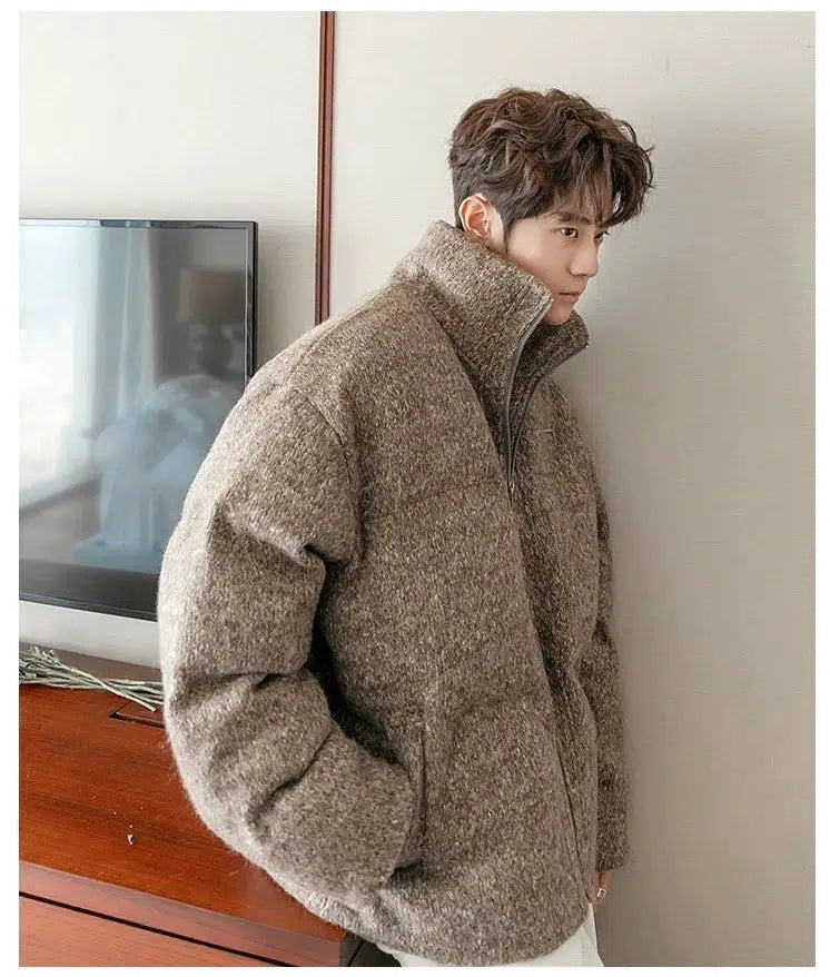 Maxct Thickened Textured Stand Collar Zipper Jacket