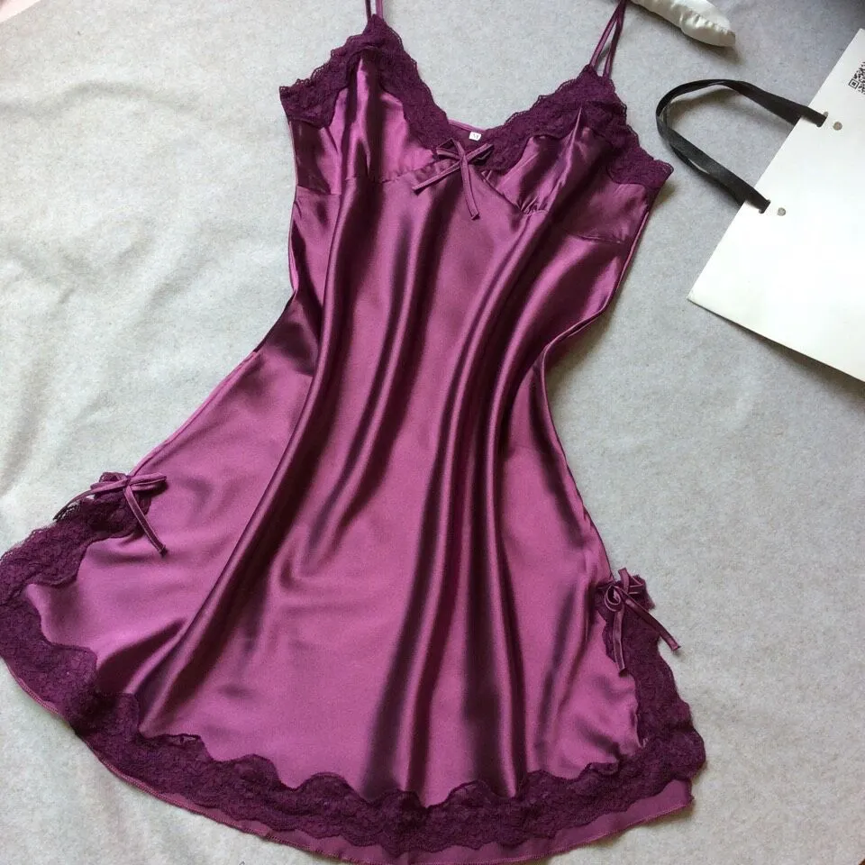 Maxct frat outfits Summer Silk-like Women's Suspender Nightdress Sexy V-neck Spinning Satin Pajamas Home Wear Agent
