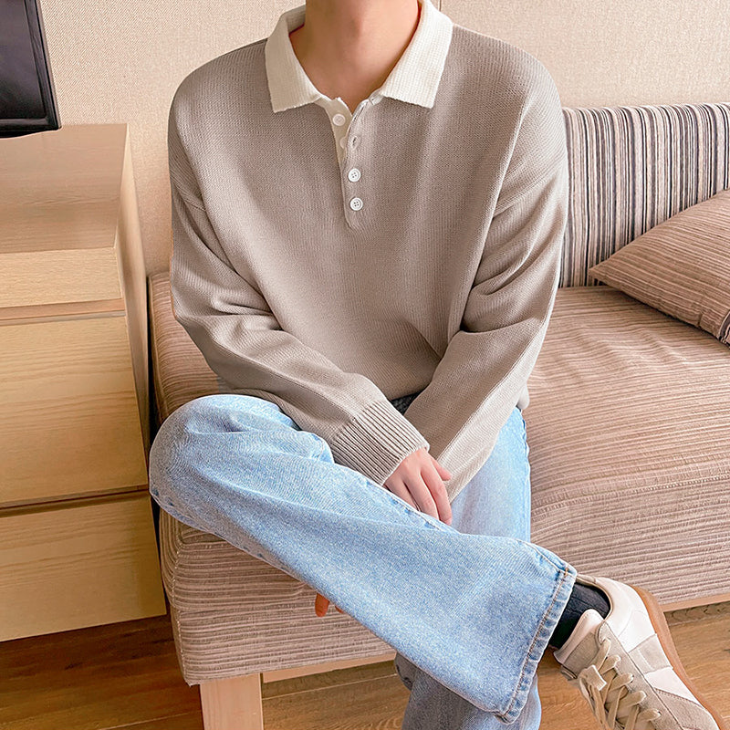 Maxct 5517 Knitted Two-Tone Quarter Button-Up Sweater