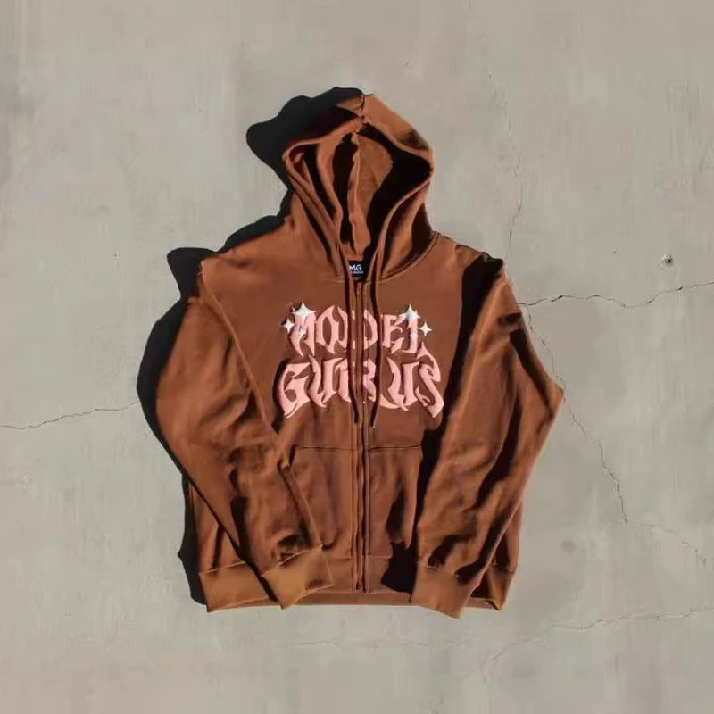 Maxct y2k long sleeved pullover hoodie sweatshirt jacket personalized printed pattern streetwear school outfit hip-hop punk winter new