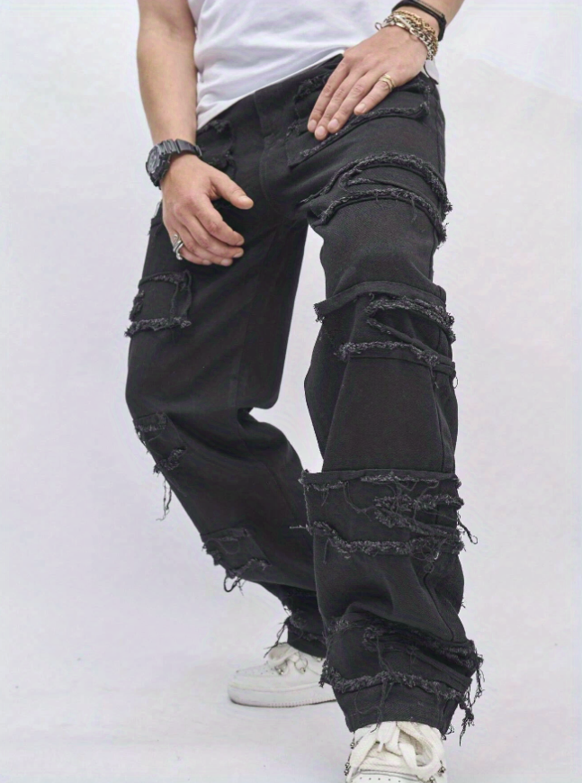 Men's Ripped Frayed Straight Leg Jeans