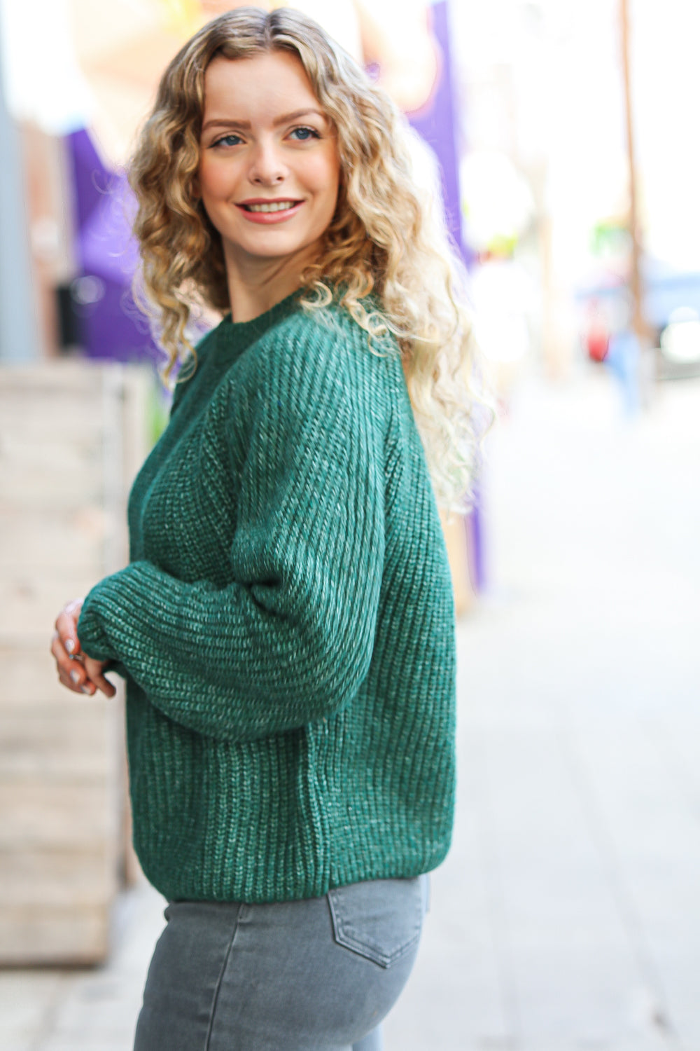 Maxct &Holiday Green Mélange Round Neck Knit Sweater