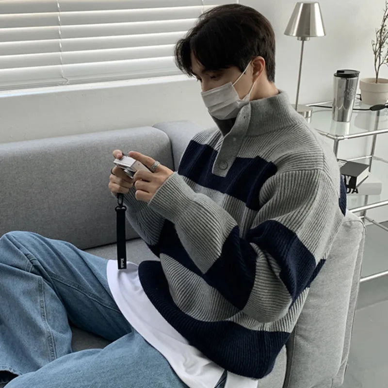 Maxct Stripe Rib Knit Pullover Sweater