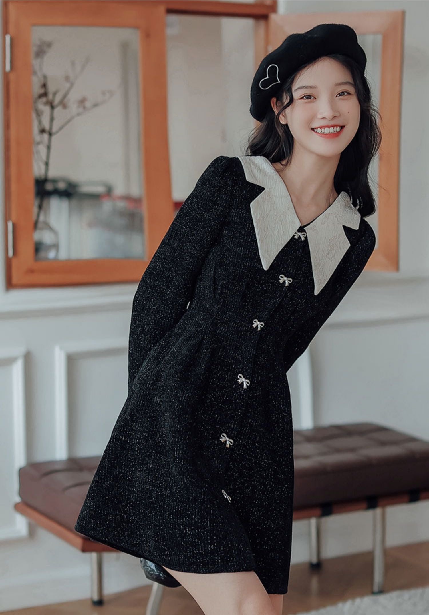 Sweet Bow Peter Pan Knit Dress Maxct