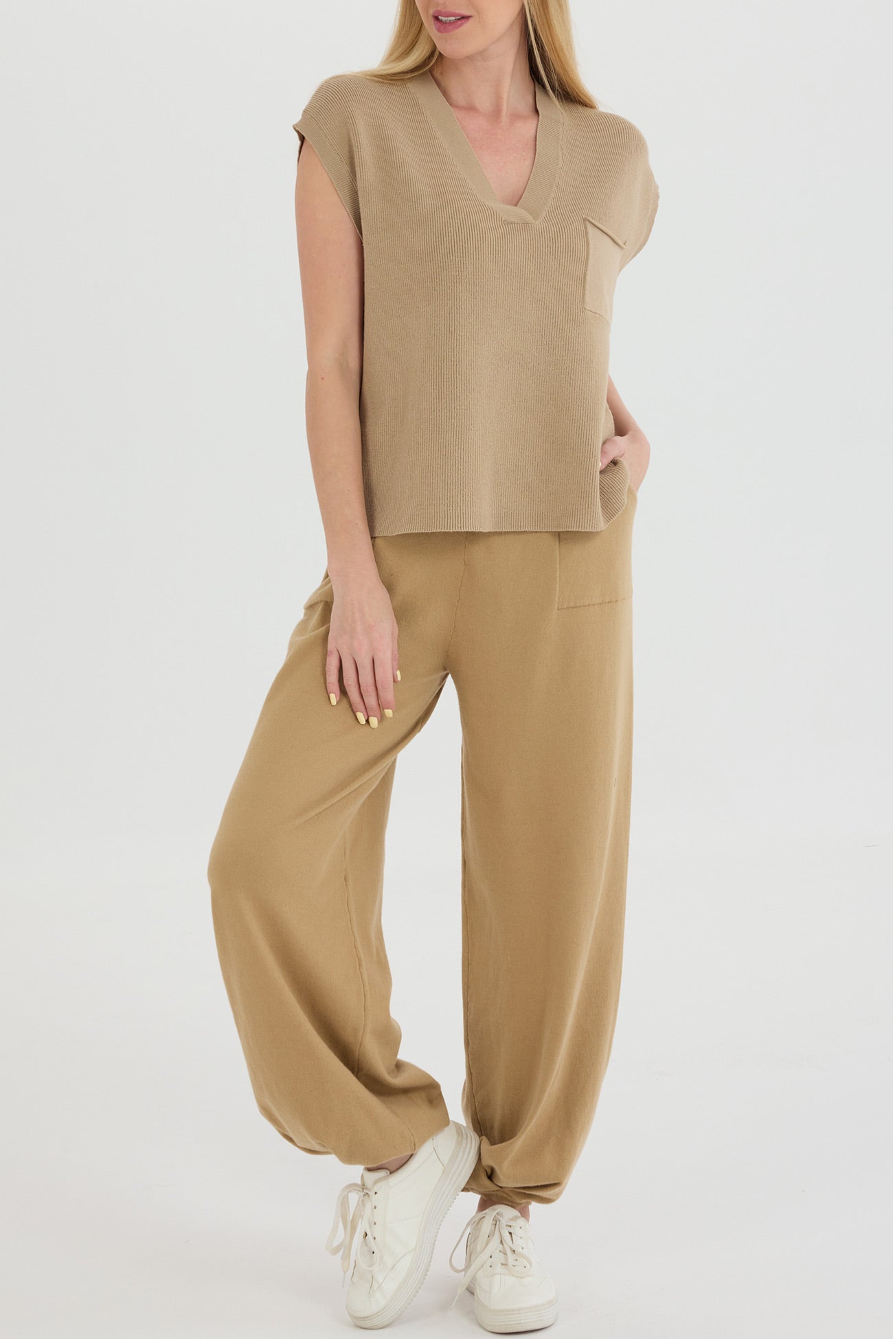 Maxct V Neck Knit Tank Top Pants Suits - Image 2