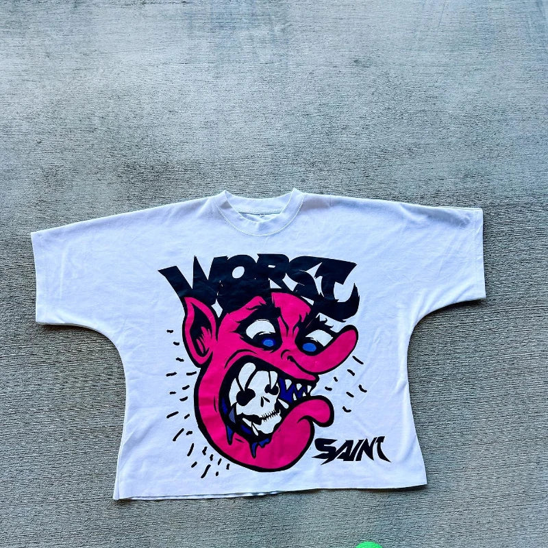 Maxct 90s Streetwear Y2K Street T Shirt Men Women Harajuku Cartoon Printed Pattern Streetwear Retro Hip Hop Oversized Short Sleeves Unisex Clothing