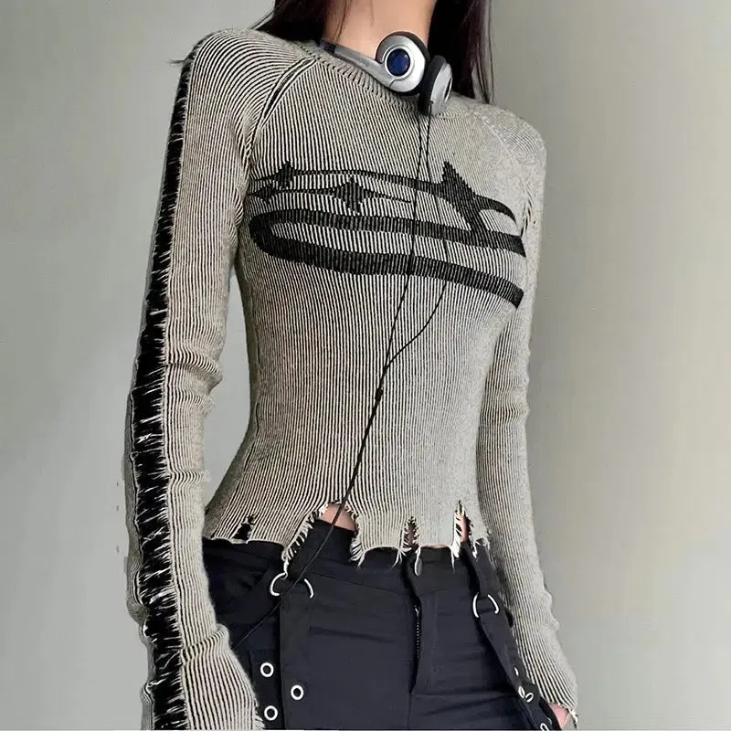 Maxct &Grunge Long Sleeve Distressed Top
