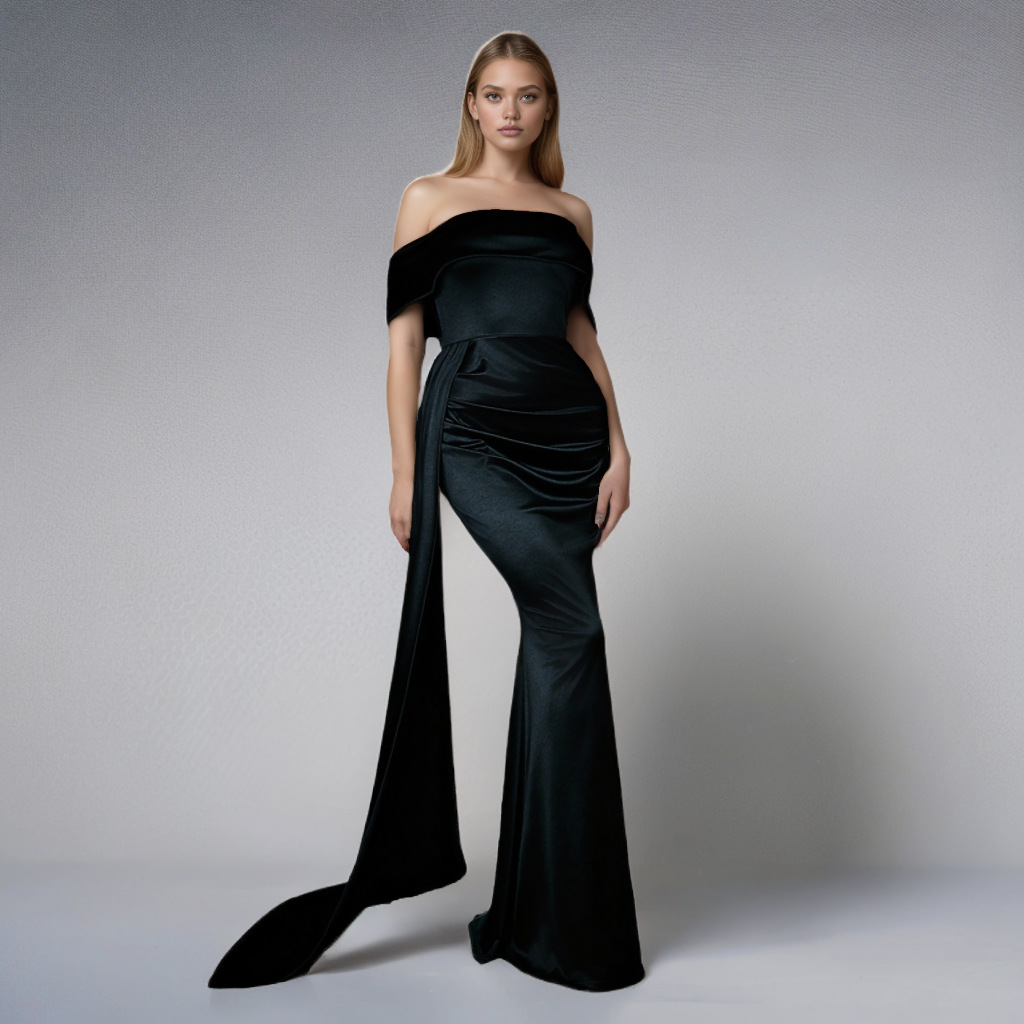 Maxct pirates vs sailors drees to impress Solid Color Satin off-Neck Tube Top High Waist Evening Dress Fishtail Dress Long Skirt Dress