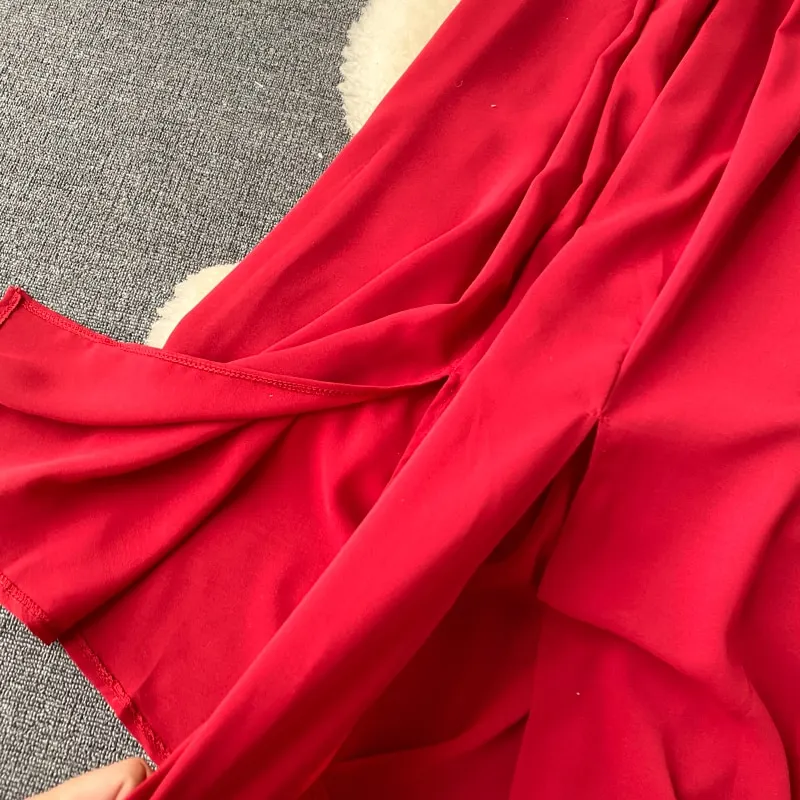 High Waist Slash Neck Women Long Dress Elegant Big Swing A-line Vestidos Verano Vintage Green/Red Party Robe For Female