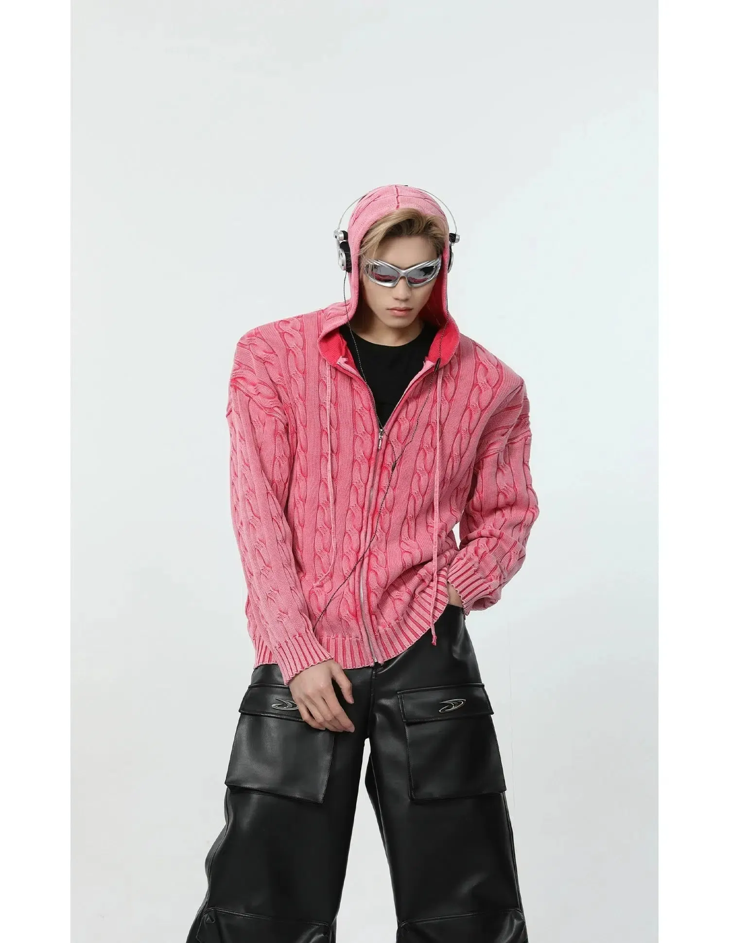 Maxct Cable Knit Hooded Cardigan Sweater
