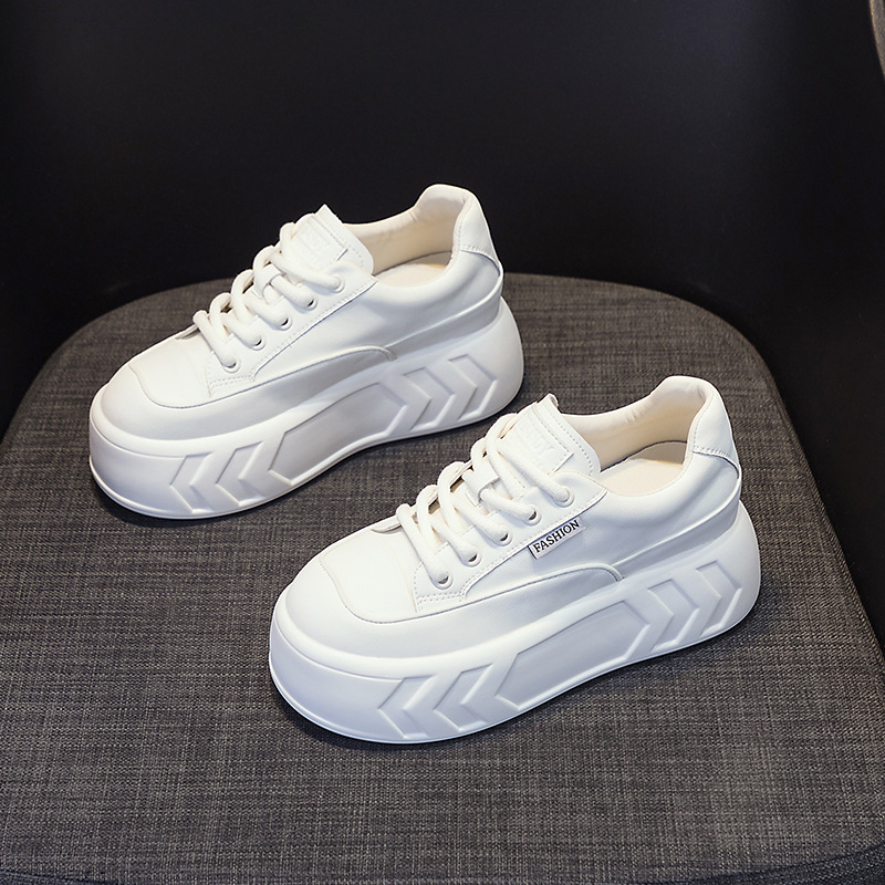 8cm Air Leather Chunky Sneakers with Thick-Soled Platform