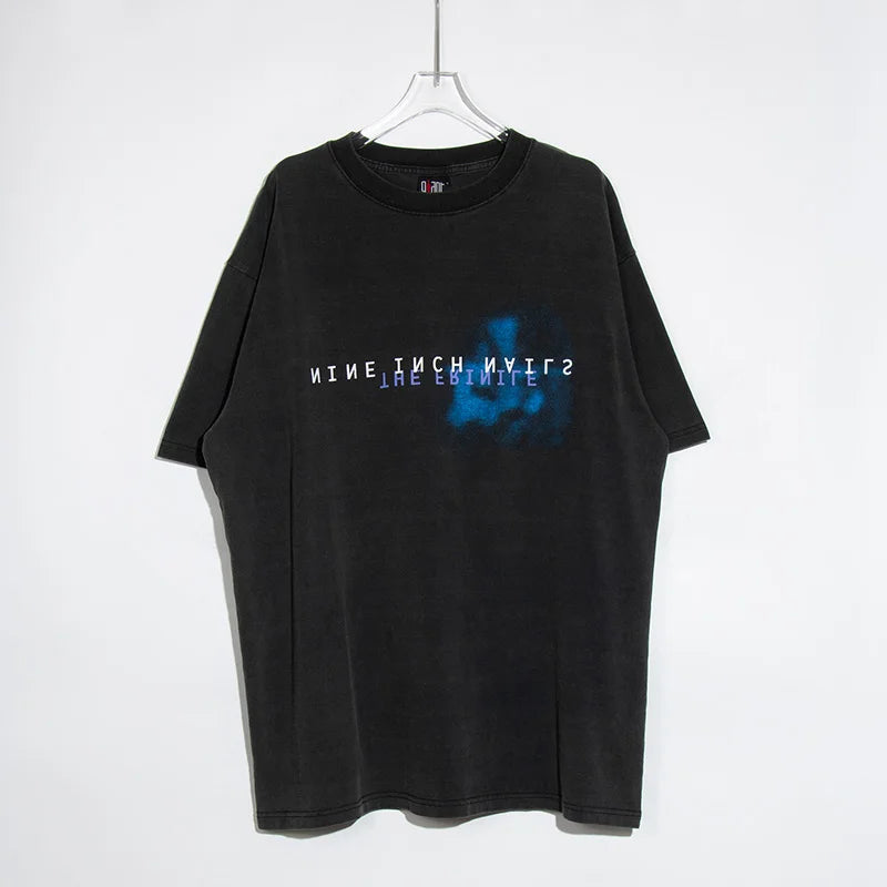 Maxct 90s Streetwear VTG NIN Nine-inch Nail Retro Print Oversized Cotton T-shirt High Quality Loose Casual Men Women 1:1 Vintage T Shirt Summer Sale