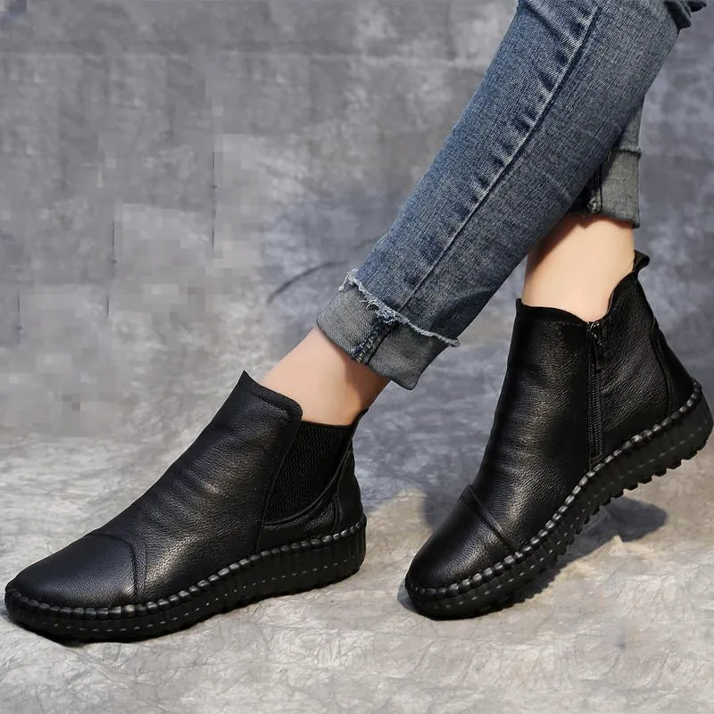 Maxct Women Pleated Soft Soled Flat Ankle Boots