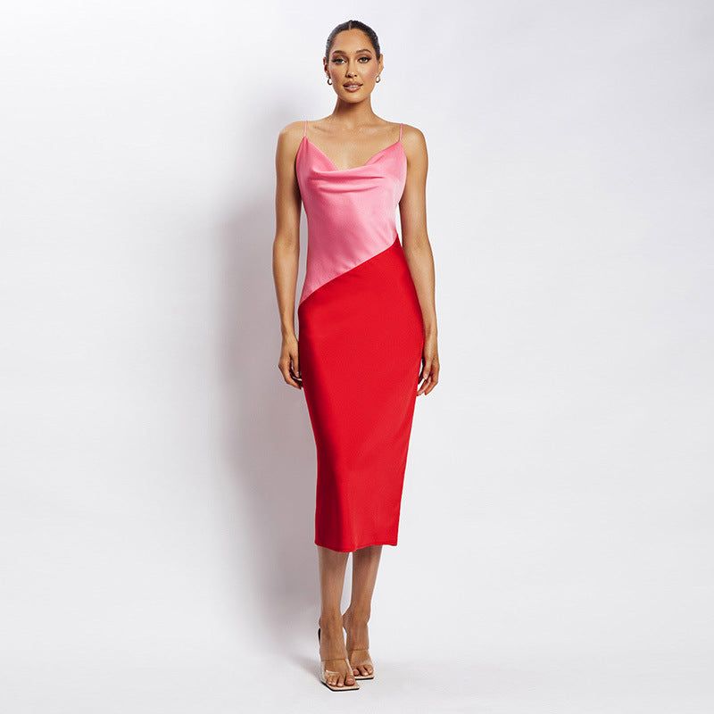 Strawberry Fields Diagonal Panel Satin Midi Dress Maxct