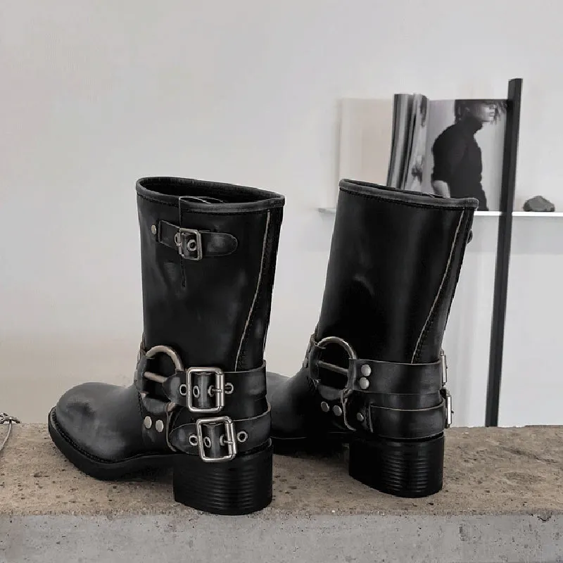 Genuine Short Boots Western Cowboy Boots Riding Boots Big Round Toe Maxct