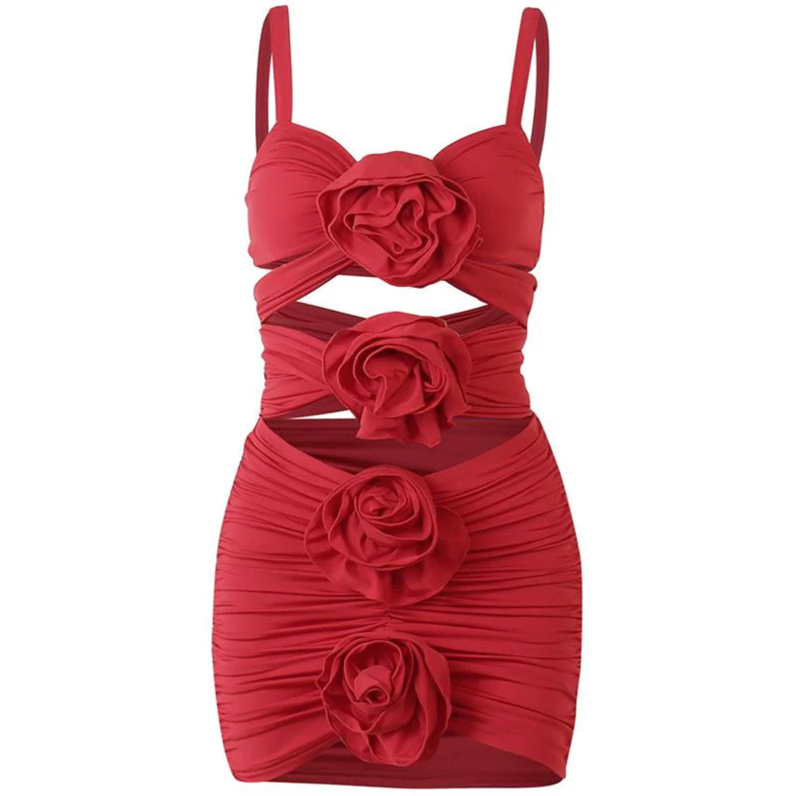 Radiant Rose Cutout Embellished Ruched Mini Dress Maxct