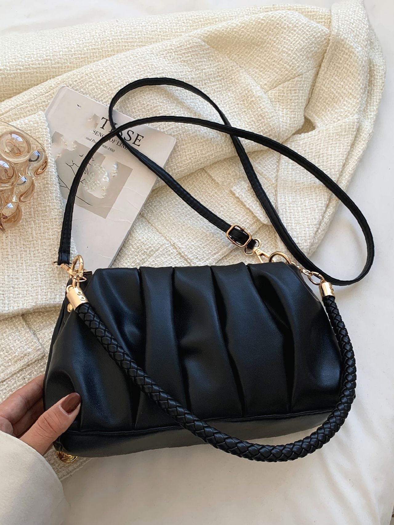 Bag For Love - Minimalist Braided Strap Ruched Bag - Women Maxct Bags