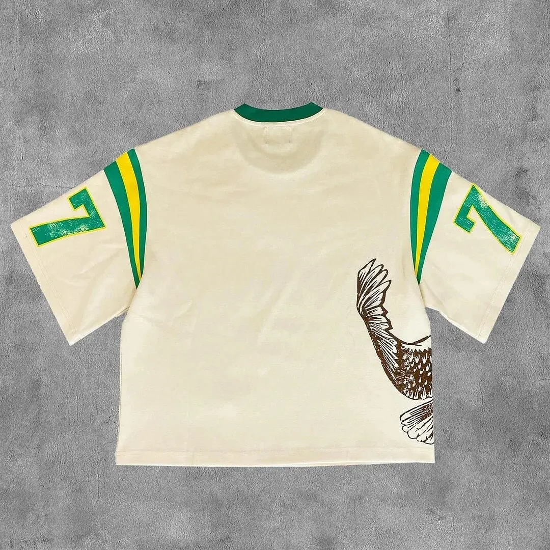 Y2K Retro American Casual Hip-hop Splicing Clothing Vintage Aesthetic Gothic Fashion Sports High Street Jersey T-shirt Man