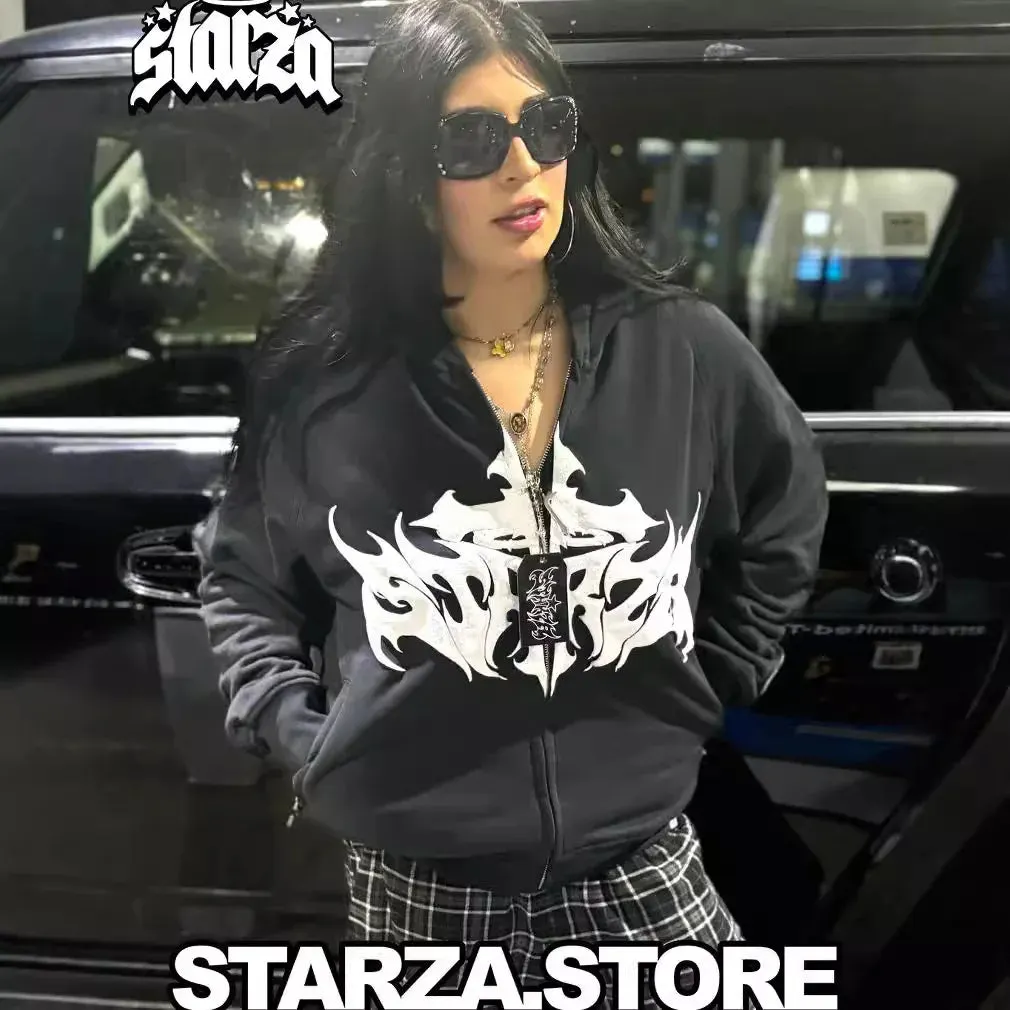 Maxct Y2k Winter Long Sleeved Hoodie Sweatshirt Oversized Winter Clothes Streetwear Y2k Vintage Punk Graffiti Print Top School Ootd